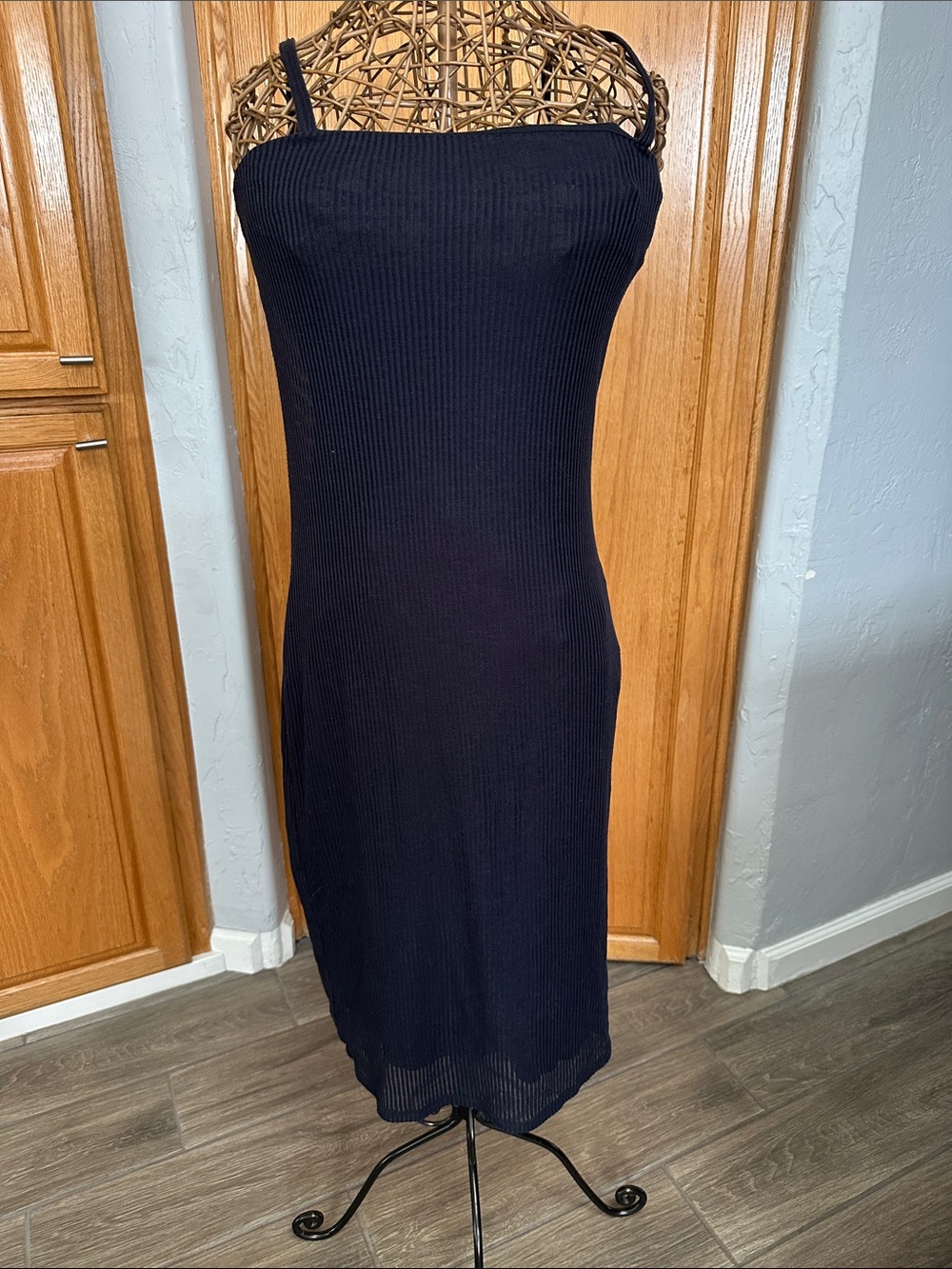 Express Navy Spaghetti Strap Ribbed Dress, size Medium. Fully Lined
